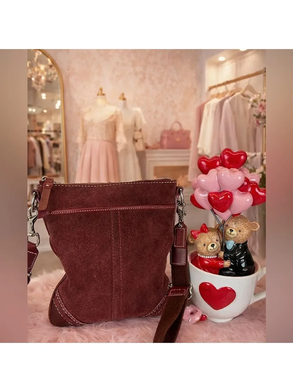 Coach Y2K Vintage Red Burgundy Suede‎ Shoulder Crossbody Messenger Bag